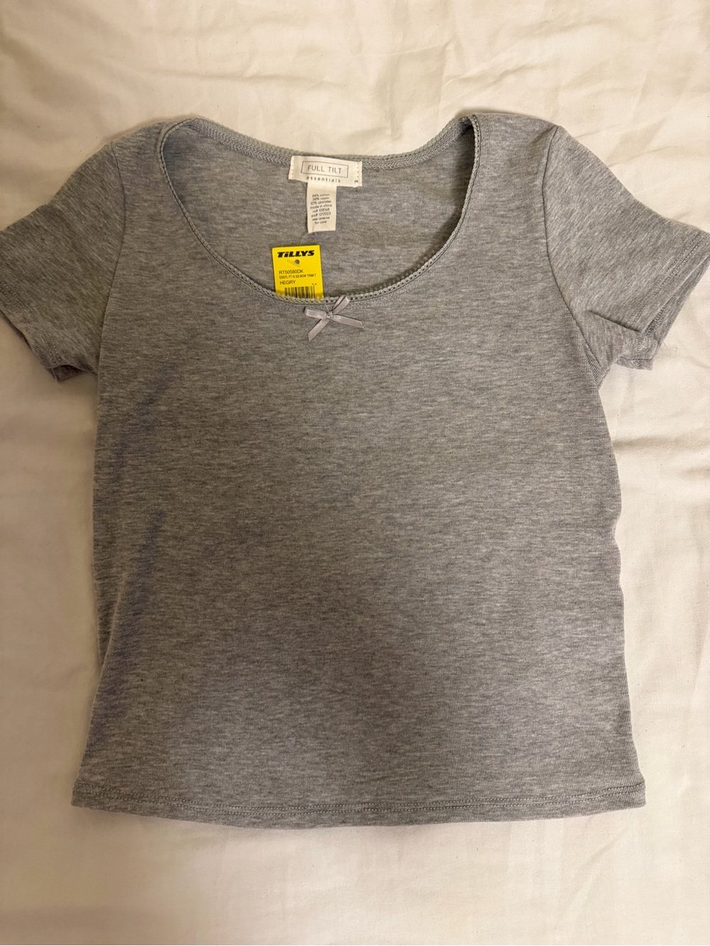 Full Tilt Heather Gray Short Sleeve Scoop Neck Tee with Bow